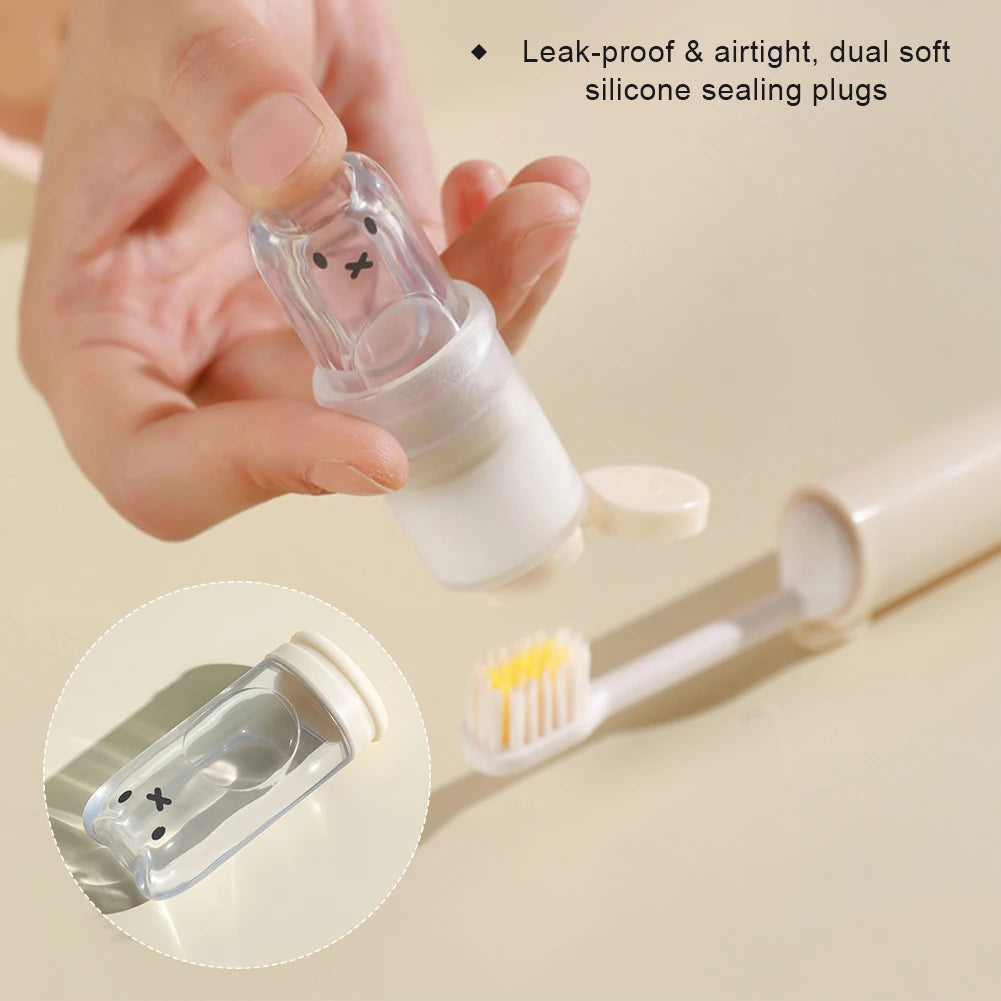 Cute 2 in 1 Foldable Travel Toothbrush Portable Toothpaste Storage Soft Bristle Toothbrush with Bear Dust Cover